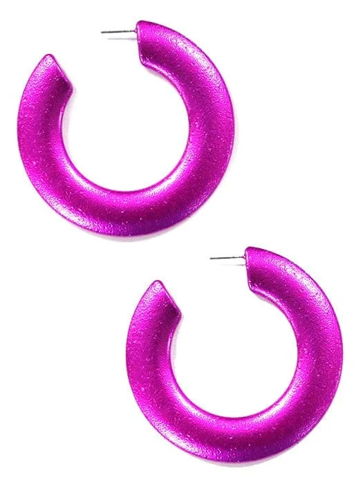 Drop Earrings with Enamel Coating -KE8534 Fuchsia C Shaped Hoop Earrings