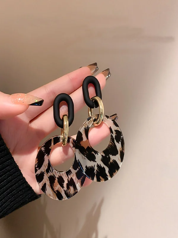 Detachable Drop Earrings with Charms -Leopard Pattern Chain Drop Earrings