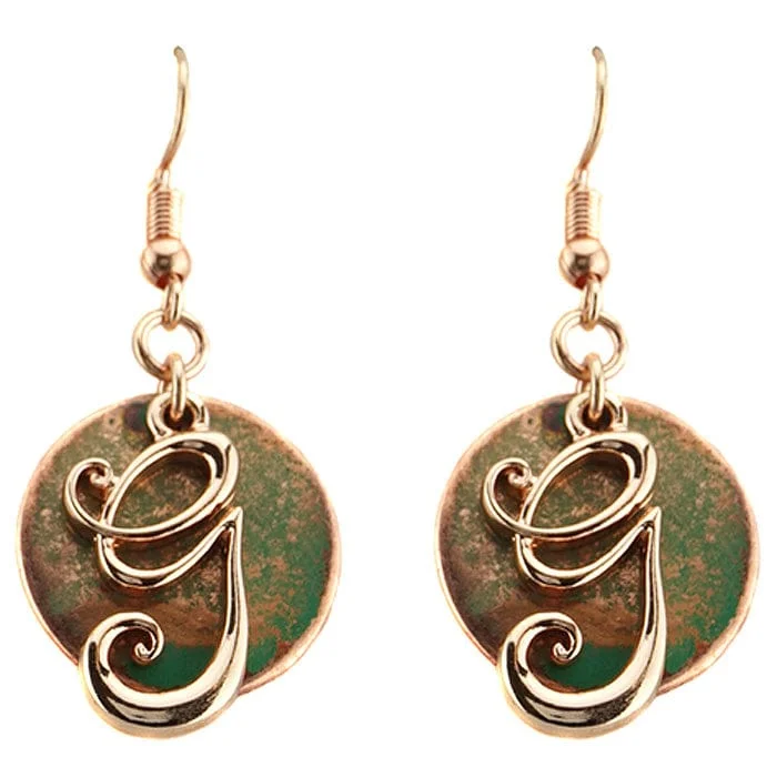 Beaded Drop Earrings for Party -AE1759-GTT2   Rose Gold Tone & Patina 'G' Monogram Initial Disk Earrings