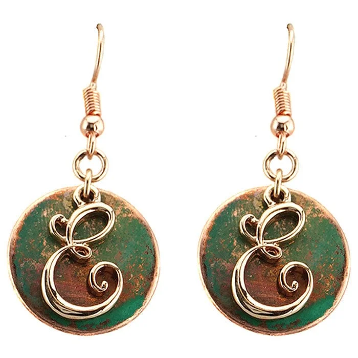 Gemstone and Diamond Drop Earrings for Opulence -AE1759-ETT2   Rose Gold Tone & Patina 'E' Monogram Initial Disk Earrings