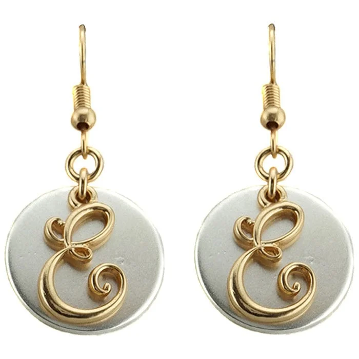 Drop Earrings with Debossed Designs -AE1759-ETT1   Gold Tone & Silver Tone 'E' Monogram Initial Disk Earrings