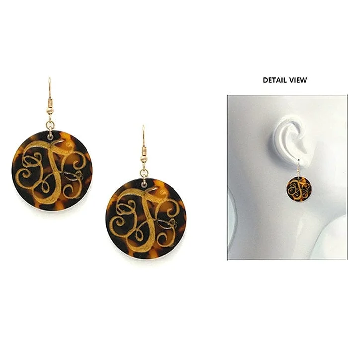 Drop Earrings with Matte Finish -AE2543-TWG Initial "T" Tortoise Shell Disk Earrings