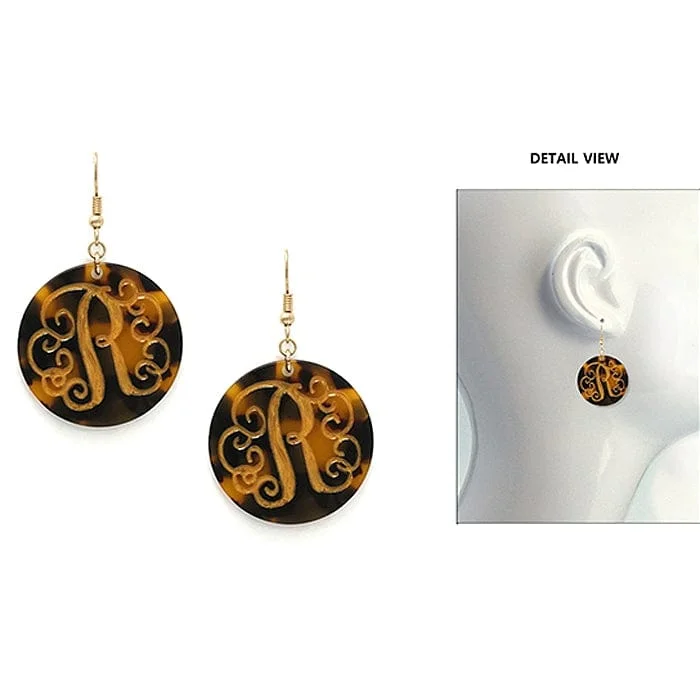 Drop Earrings with Polished Shine -AE2543-RWG Initial "R" Tortoise Shell Disk Earrings