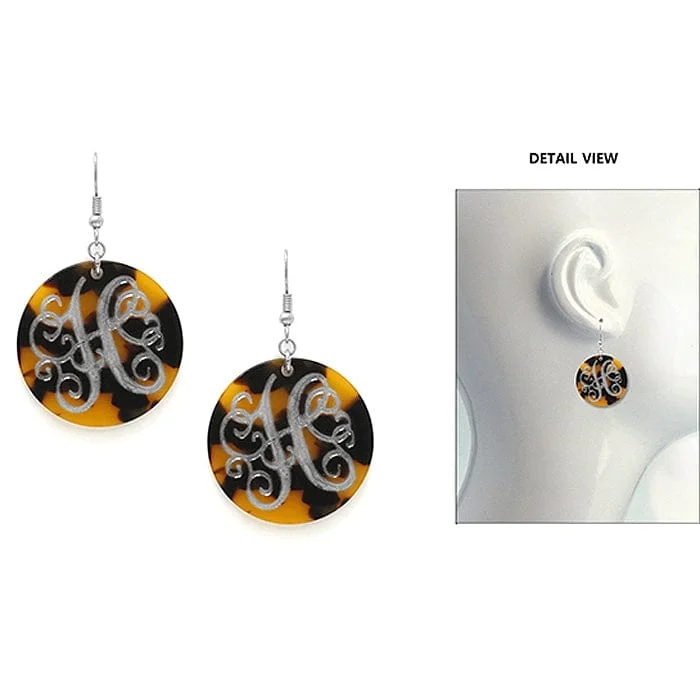 Short Drop Earrings for Subtle -AE2543-HWS Initial "H" Tortoise Shell Disk Earrings