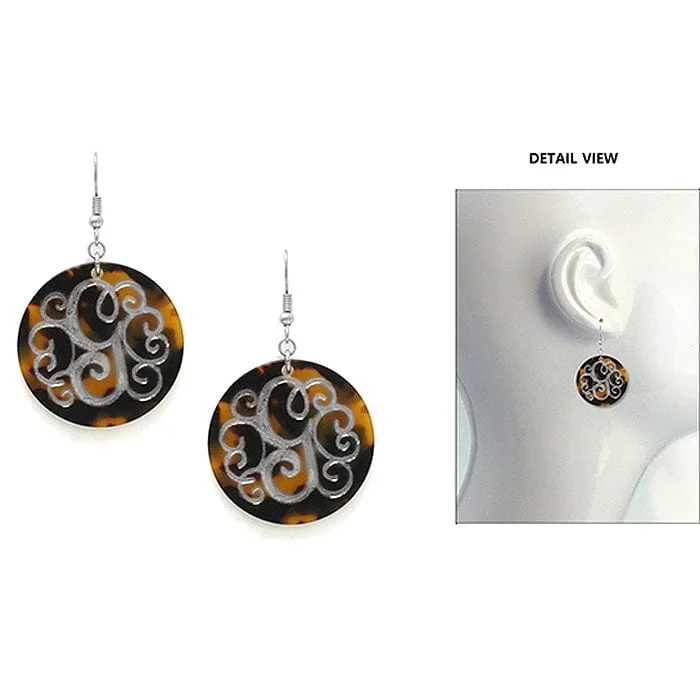 Push Back Drop Earrings for Convenience -AE2543-GWS Initial "G" Tortoise Shell Disk Earrings