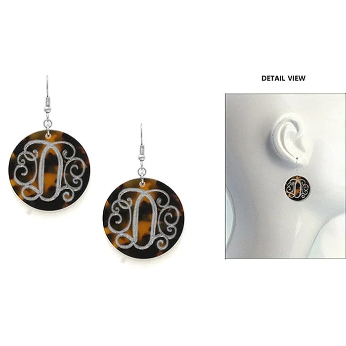 Drop Earrings with Embossed Patterns -AE2543-DWS Initial "D" Tortoise Shell Disk Earrings