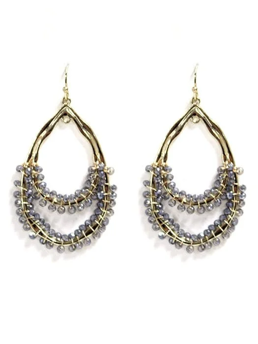 Punk Drop Earrings with Spikes -SE7163 Double Tear Drop Bead Detail Earrings