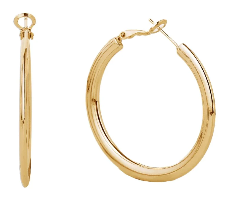 Long Drop Earrings for Dramatic -SJE310011 14K Gold Metal Omega Closure Hoop Earrings