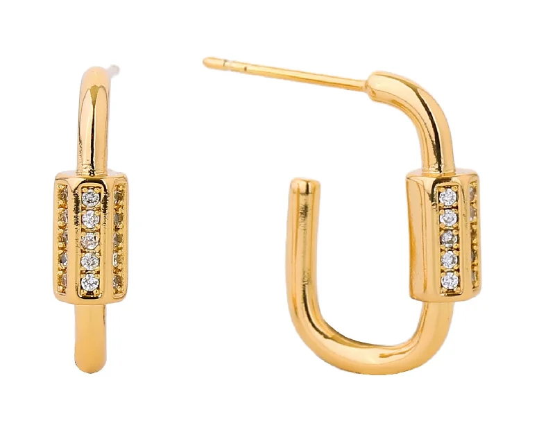 Drop Earrings for Wedding Ceremony -SJE310181 14K Gold Dipped Post Cz Paved Earrings