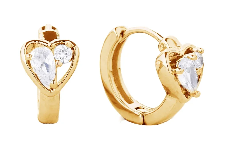 Gold Drop Earrings for Women -SJE310246 14K Dipped Huggie Hoop Cz Paved Heart Stone Earrings