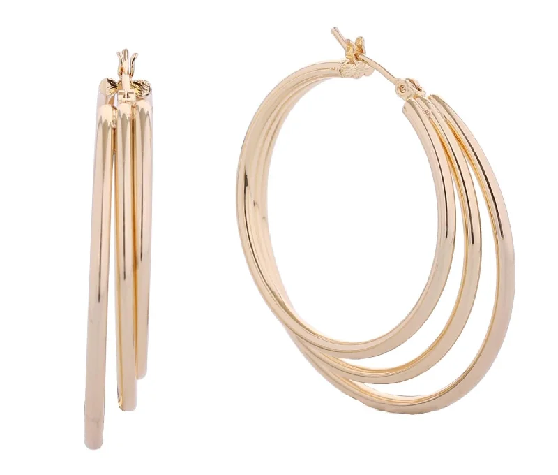 Retro Drop Earrings for Nostalgia -SJE310340 14K Three Layer Hoop Earrings