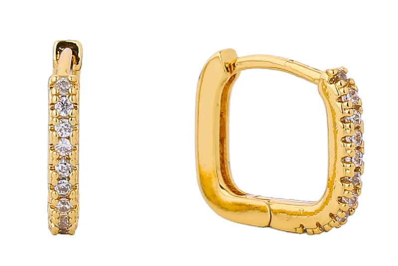 Ethnic Drop Earrings with Tribal Design -SJE310360 14K Dipped CZ Rounded Square Huggie Earrings