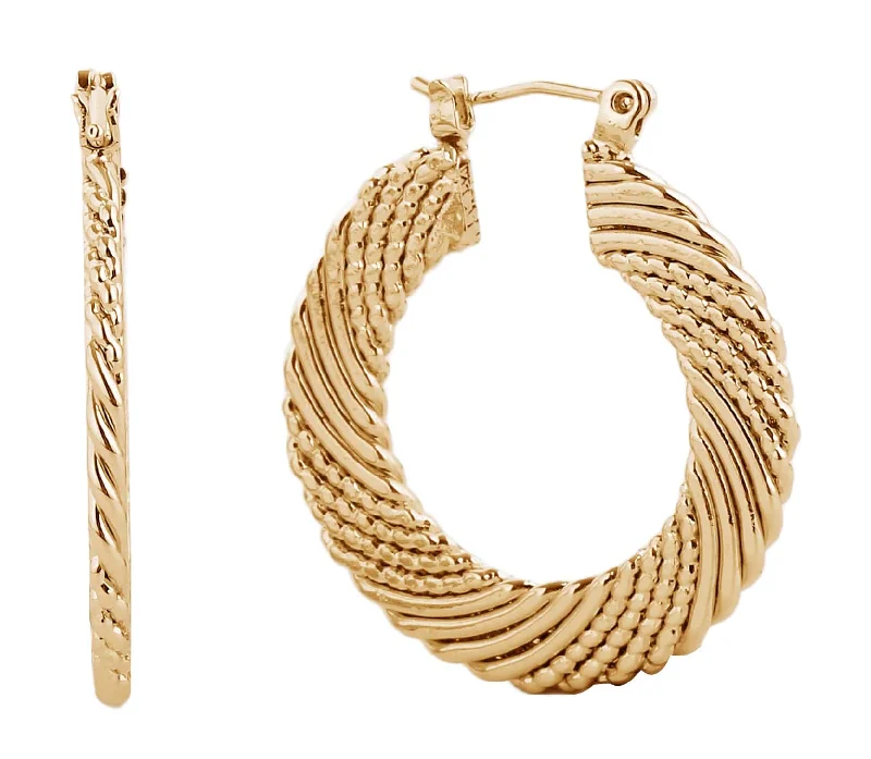 Drop Earrings with Etched Designs -SJE310392 14K Dipped Pin Catch Hoop Earrings