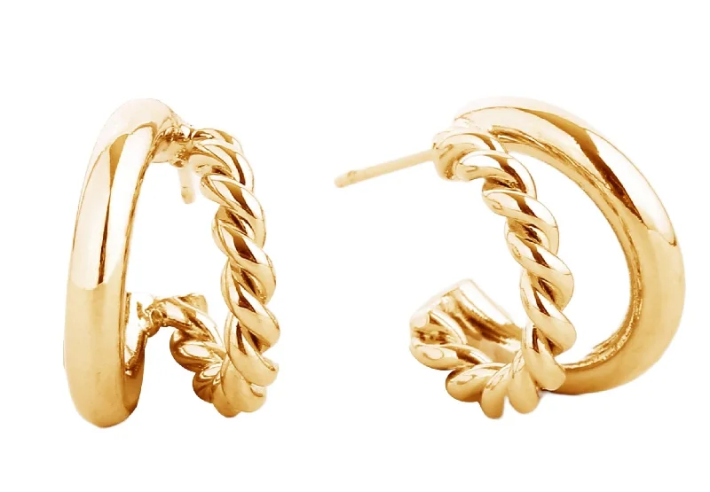 Drop Earrings with Floral Motifs -SJE310423 14K Dipped Twist/Solid Post Small Hoop Earrings