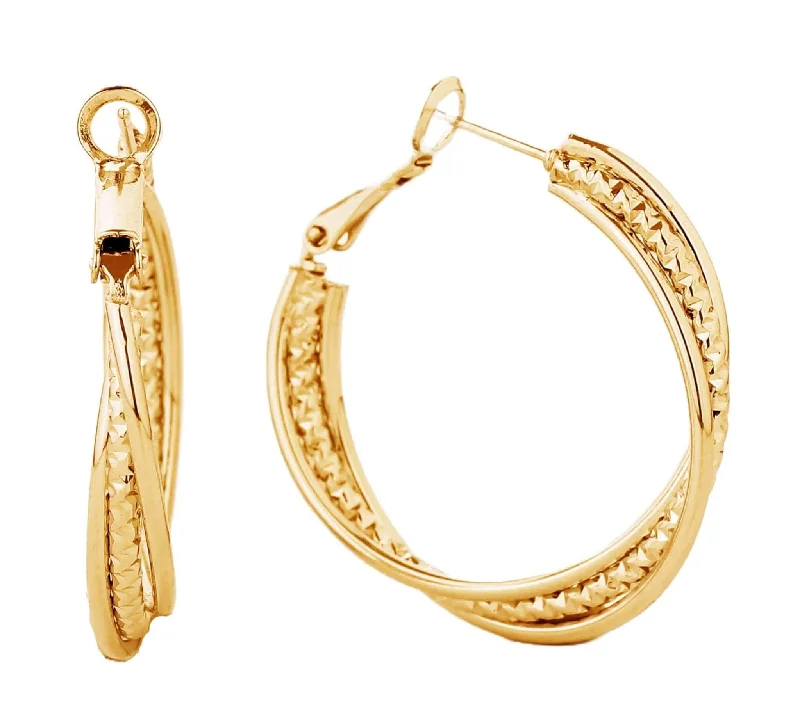 Drop Earrings with Abstract Designs -SJE310466 14K Dipped Omega Closure Twist Hoop Earrings