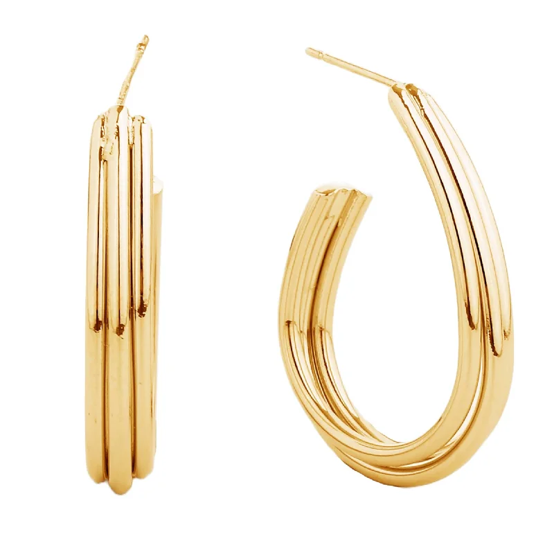 Drop Earrings for Wellness Routine -SJE310471 14K Dipped Triple Line Post Hoop Earrings