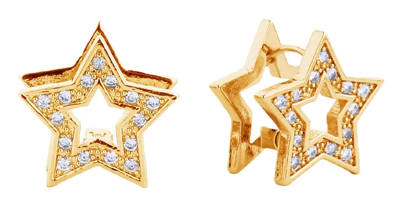 Drop Earrings for School Uniform -SJE310478 14K CZ Paved Star Post Earrings