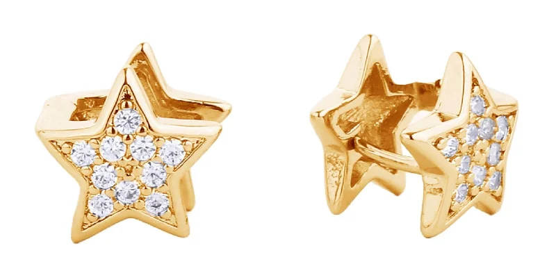 Drop Earrings with Keyhole Designs -SJE310502 14K Dipped Star Huggie Earrings