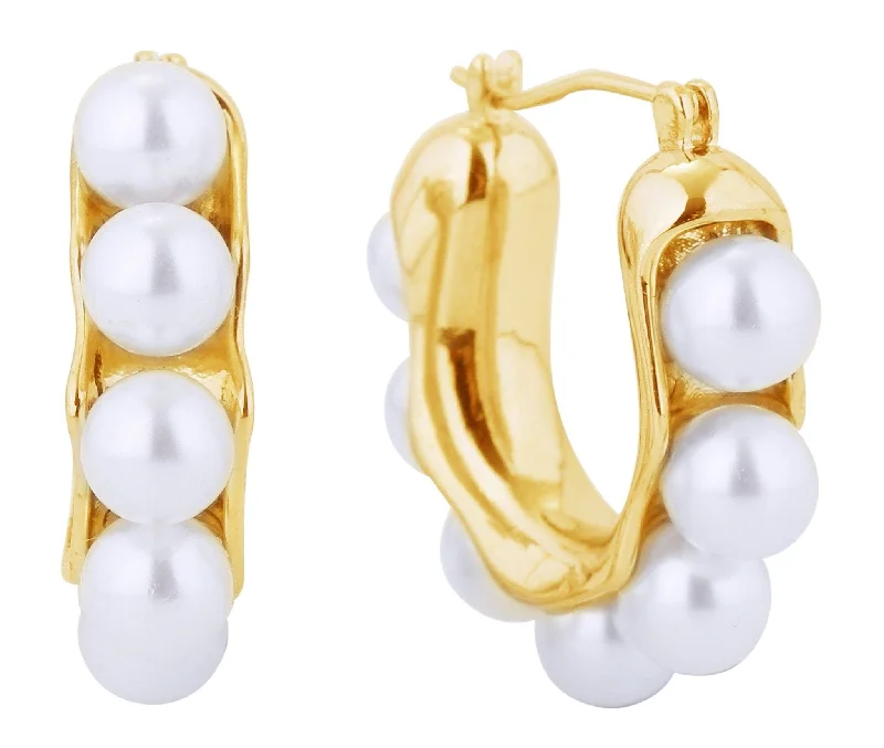 Drop Earrings with Knot Designs -SJE310526 14K U Shaped Pearl Pincatch Earrings