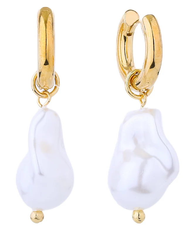 Waterproof Drop Earrings for Outdoor -SJE310564 14K Dipped Pearl Huggie Earrings