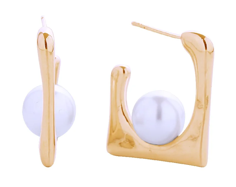 Drop Earrings for Concert Look -SJE310575 14K Chic Square Pearl Post Earrings