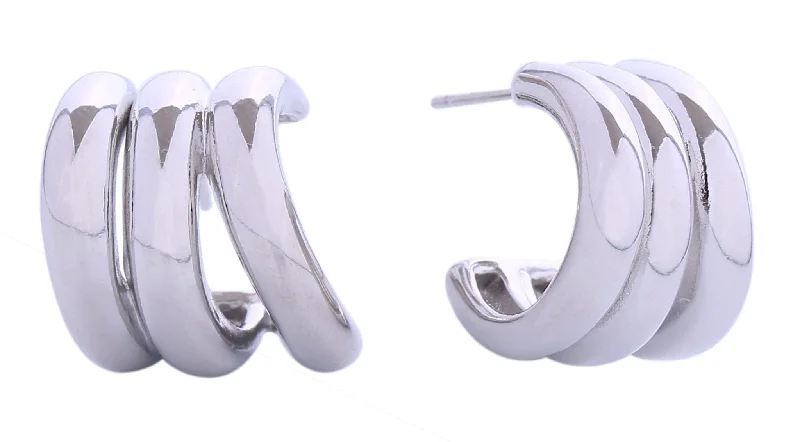 Drop Earrings for Shopping Trip -SJE310594 14K Mini Triple Hoop Post Earrings