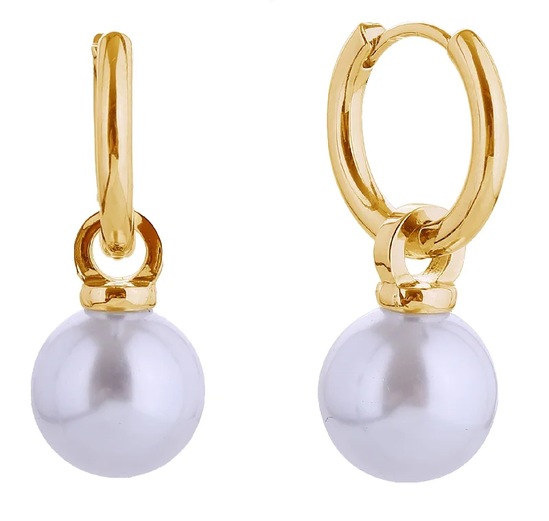 Push Back Drop Earrings for Convenience -SJE310647 14K Pearl Dangle Huggie Earrings