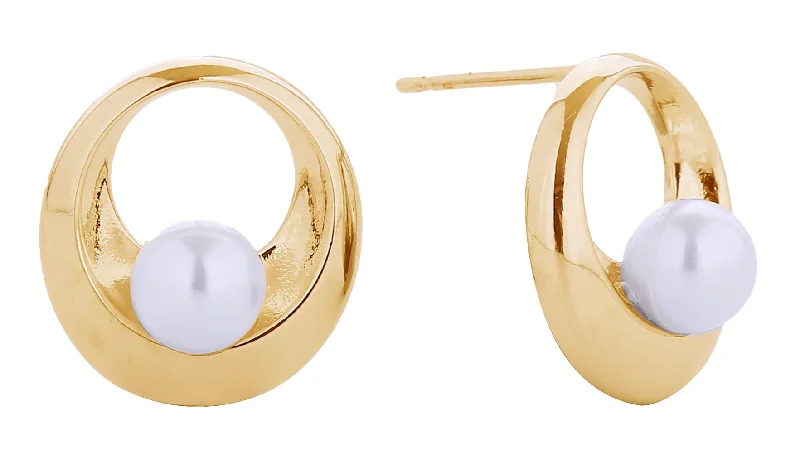 Drop Earrings for Wellness Routine -SJE310665 14K Inner Circle Pearl Post Earrings