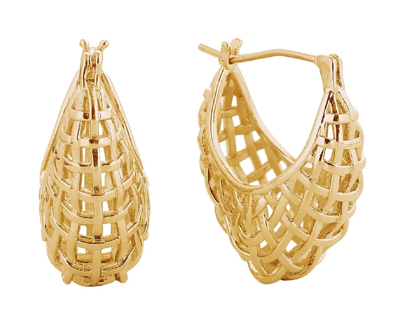 Ethnic Drop Earrings with Tribal Design -SJE310668 14K Basketweave Pincatch Earrings