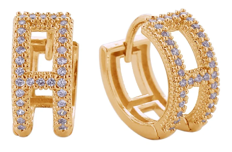 Drop Earrings for Party Look -SJE310793 14K Initial H Pave CZ Huggie Earrings