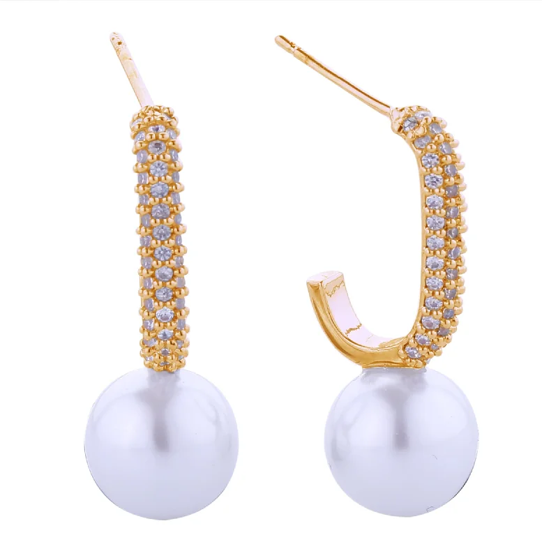 Drop Earrings for Beach Outfit -SJE310929 14K Glamorous Link Pearl Post Earrings