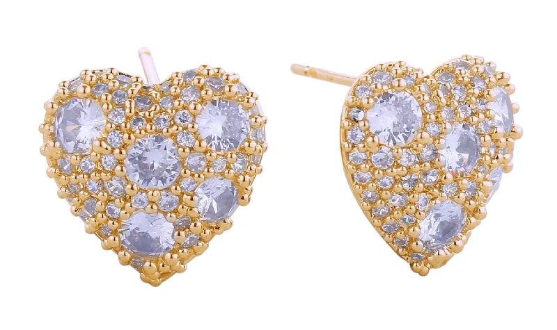 Retro Drop Earrings for Nostalgia -SJE310932 14K Cluster CZ Heart Post Earrings