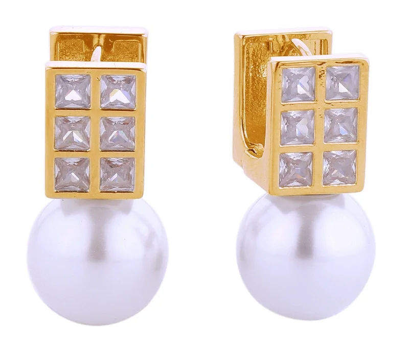 Drop Earrings for Evening Gown -SJE310943 14K Dipped Square CZ Pearl Drop Earrings