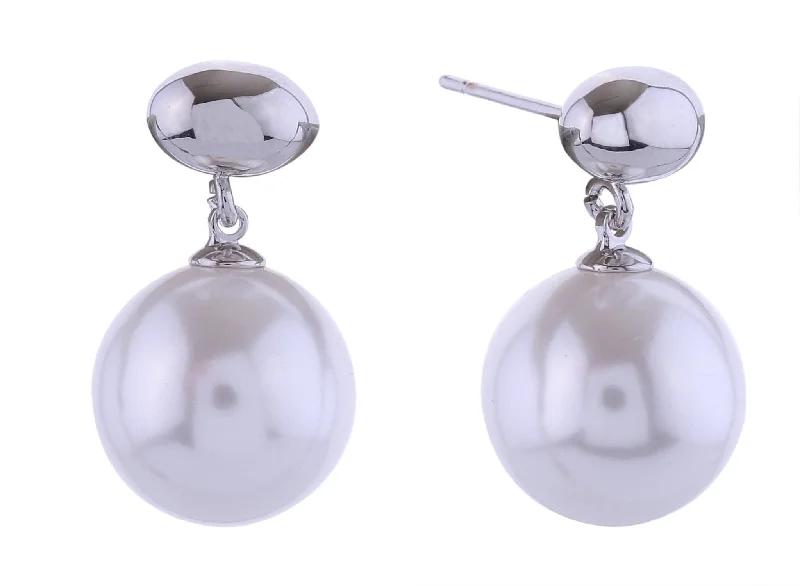 Drop Earrings for Office Wear -SJE310944 14K Mini Bean Pearl Drop Post Earrings