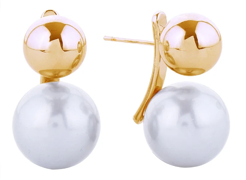 Punk Drop Earrings with Spikes -SJE310957 14K Pearl Ball Drop Post Earrings