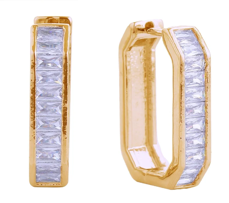 Gemstone and Diamond Drop Earrings for Opulence -SJE310966 14K Emerald Shape Huggie Earrings