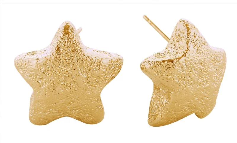 Long Drop Earrings for Dramatic -SJE310981 14K Glitter Texture Star Post Earrings