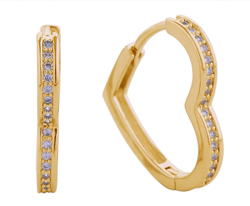 Drop Earrings for Formal Attire -SJE310987 14K Sleek Heart Pave CZ Huggie Earrings