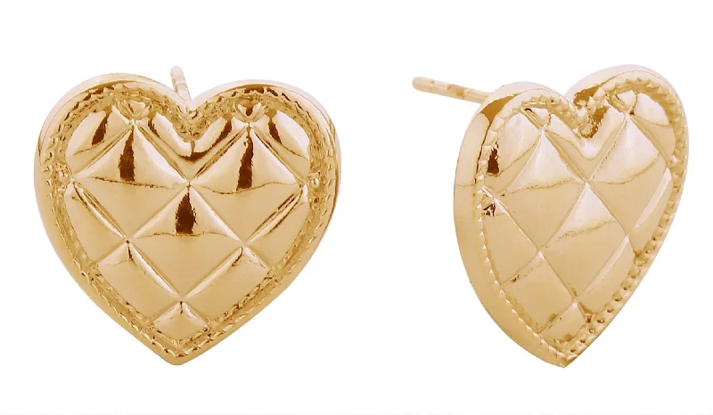 Drop Earrings for Wedding Ceremony -SJE310998 14K Dipped Quilted Heart Post Earrings