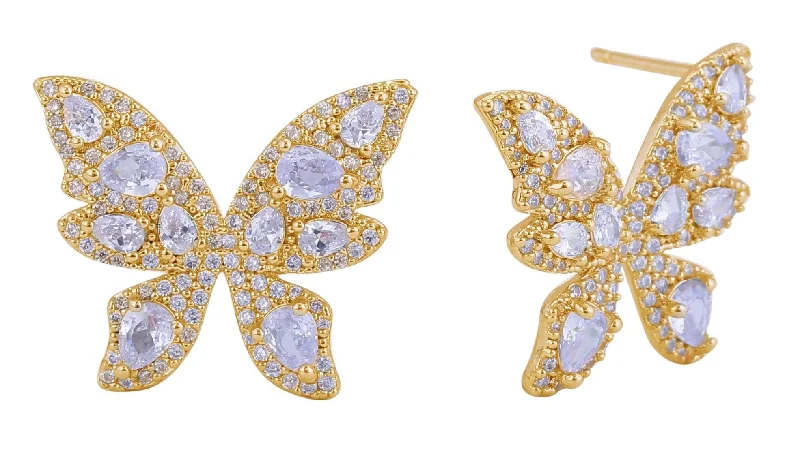 Drop Earrings with Embossed Patterns -SJE311031 14K Dipped Butterfly CZ Post Earrings