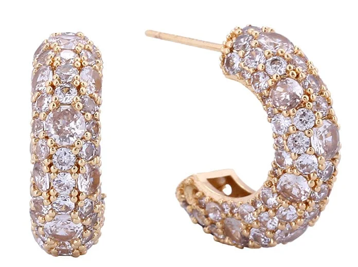 Short Drop Earrings for Subtle -SJE311091 14K Dipped Chunky Pave CZ Post Earrings