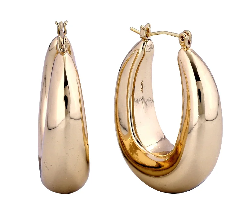 Drop Earrings with Etched Designs -SJE311102 14K Dipped Halo Oval Chunky Hoop Earrings