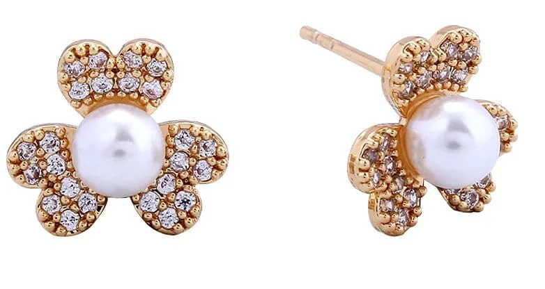 Drop Earrings with Enamel Coating -SJE311106 14K Dipped Clover Pinwheel Pearl Post Earrings