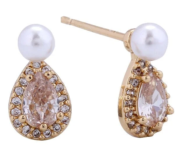 Drop Earrings with Filigree Work -SJE311107 14K Dipped Pearl Drop Cut Post Earrings