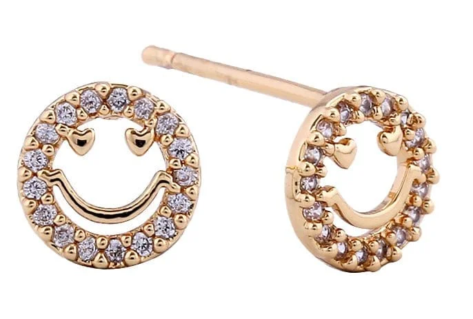 Oval Drop Earrings for Grace -SJE311112 14K CZ Bordered Smile Post Earrings