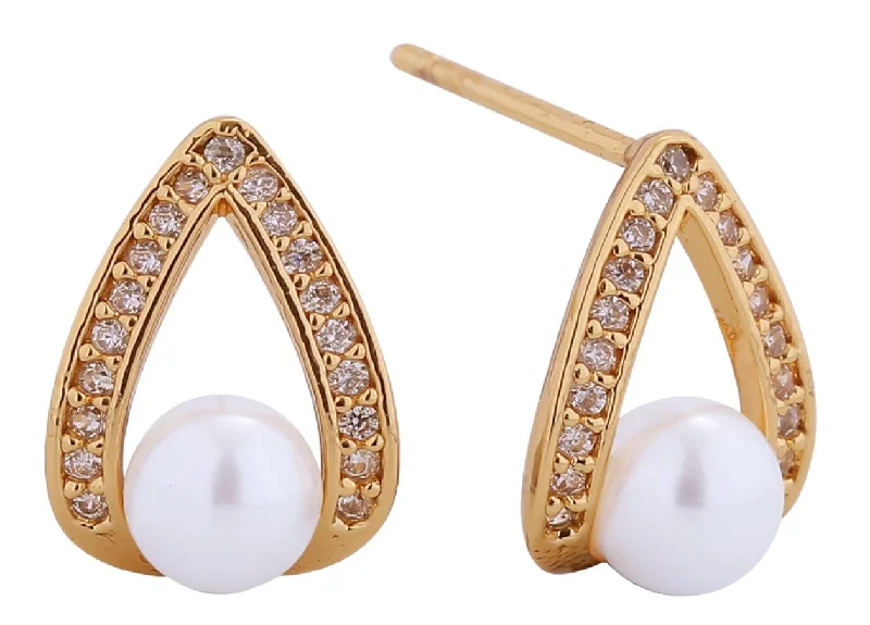 Gemstone and Diamond Drop Earrings for Opulence -SJE311113 14K Dipped Clamped Pearl Post Earrings