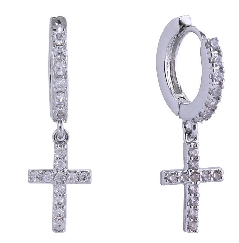 Drop Earrings with Embossed Patterns -SJE311148 14K Cross Dangle Earrings