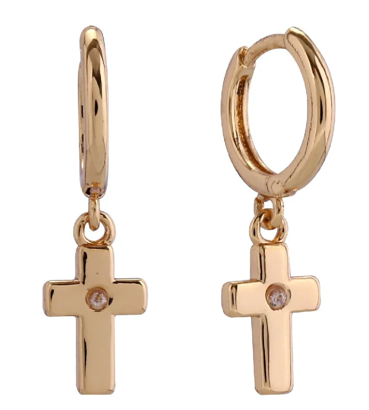 Push Back Drop Earrings for Convenience -SJE311149 14K Dipped Cross Drop Earrings