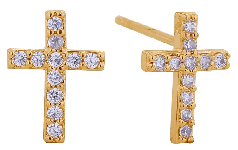 Gold Drop Earrings for Women -SJE311151 14K Dipped Mini Cross Post Earrings