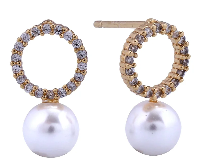 Pearl Drop Earrings for Elegance -SJE311153 14K Dipped Open Ring Pearl Post Earrings